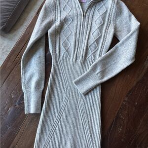 Pink Lily Light Gray Cable-Knit Zip Sweater